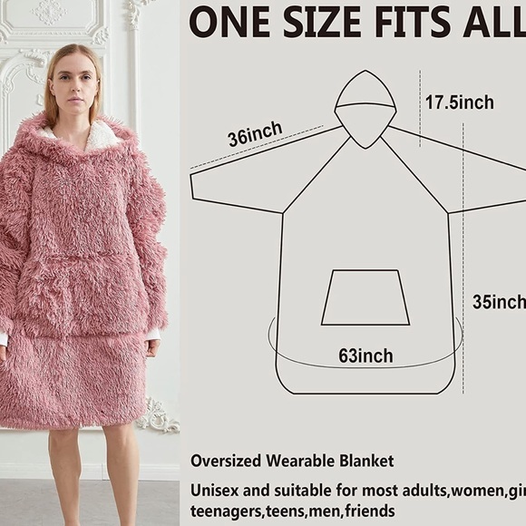 Fuzzy Fluffy Wearable Blanket Hoodie,Shaggy Faux Fur Hoodie Blanket swear - Picture 6 of 7